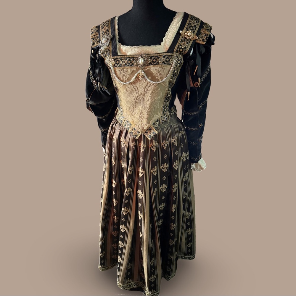Medieval Renaissance Black and Gold OOAK Professionally Made Dress